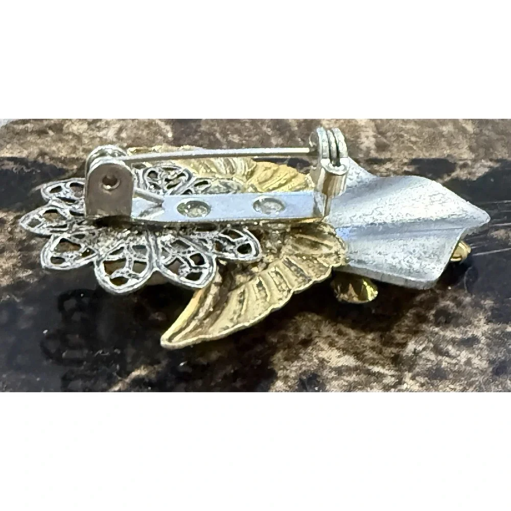 Vintage Brooch Pin Angel Gold Silver Tone with Cross Ten Thousand Angels